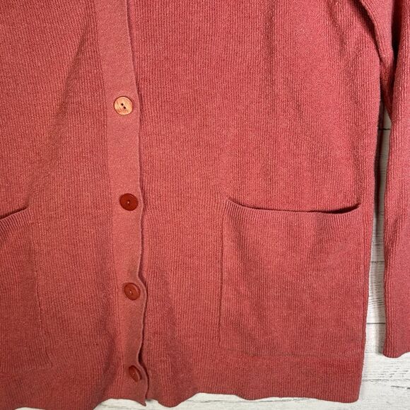 Eileen Fisher Organic Linen Button Cardigan Sweater Coral Pink - Picture 2 of 5